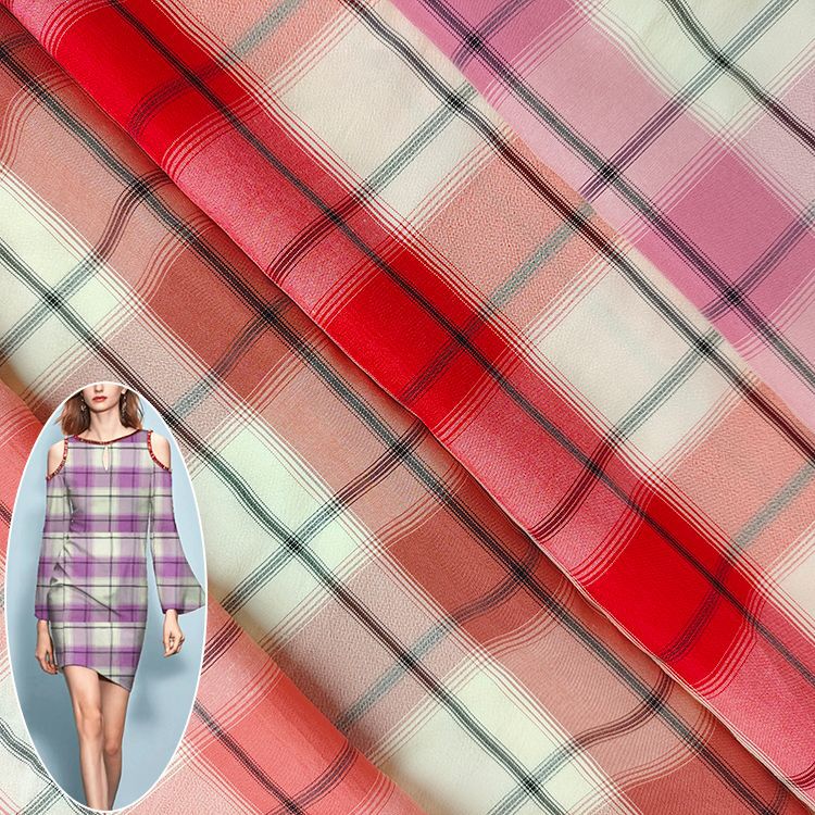 涤纶人棉混纺优质色织格子布 舒适透气雪花皱面料 泡泡袖公主裙用
