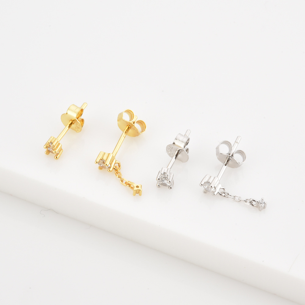 Electroplating Gold Plating Process 925 Sterling Silver Ear Needle Material 1 Pair 18K Gold Plated 925 Sterling Silver Zircon Geometric Drop Earrings