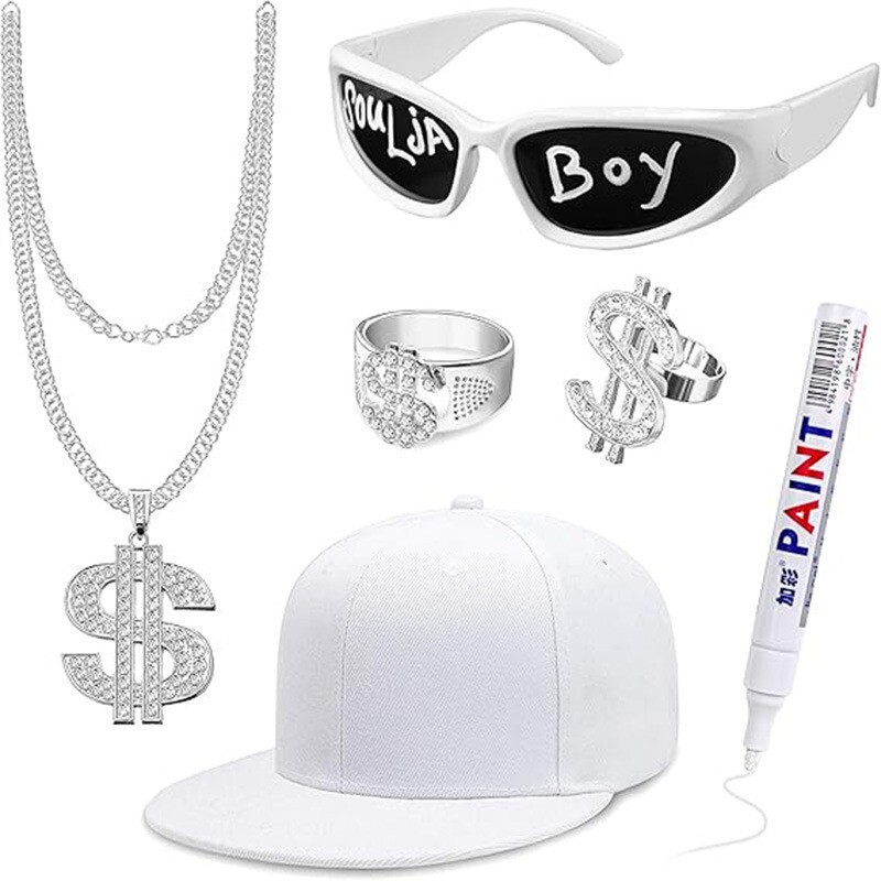 European and American Cross-Border 80S Hip-Hop Style Trendy Accessories Fashion Rock Party Glasses Hat Ring Necklace Set