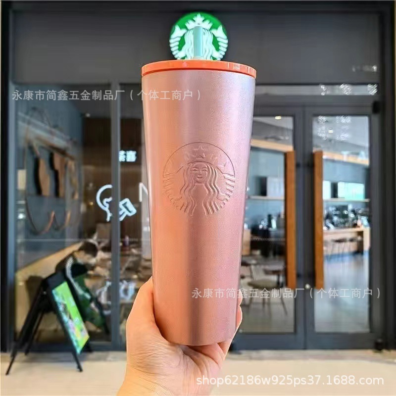 跨境双层大容量渐变色吸管不锈钢304保温杯车载杯学生情侣礼品杯|undefined