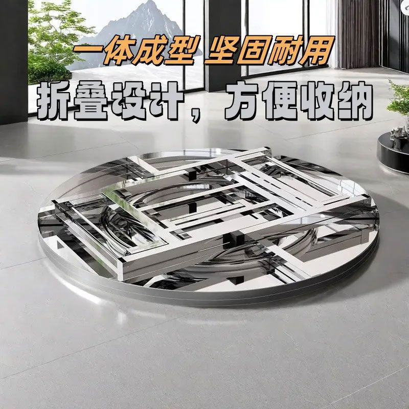 Mesa plegable de acero inoxidable gruesa, mesa de barbacoa comercial doméstica con mesa de comedor giratoria, mesa redonda doméstica plegable de acero inoxidable