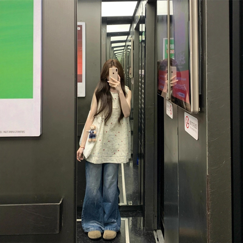 花朵无袖T恤女夏设计感小众减龄上衣外穿大版宽松显瘦背心娃娃衫|undefined
