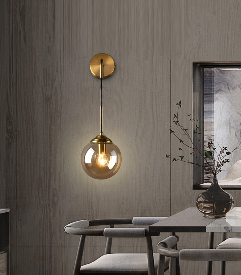 Creative Industrial Wind Internet Celebrity Bedroom Bedside Wall Lamp Simple American Living Room Background Wall Mirror Front Amber Glass Lamp