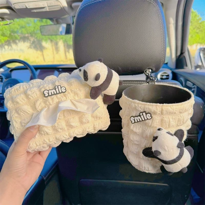 Car tissue box/set, Strawberry Bear High-End Sun Visor - papa-panda-2-piece-set-trash-can-puff-tissue-box