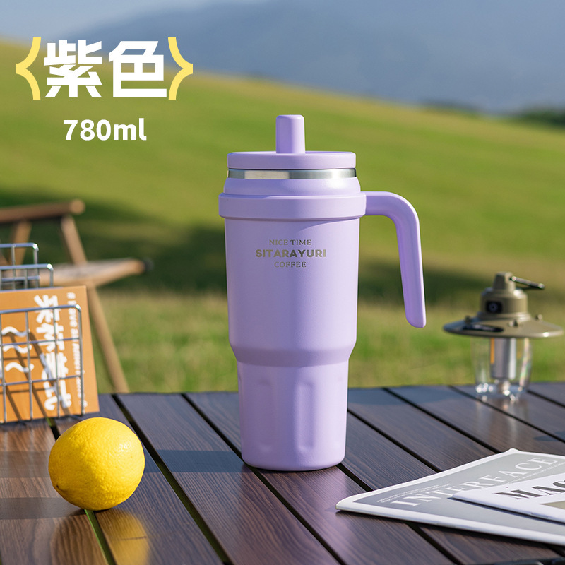 SITARAYURI 大容量保温保冷ダブルドリンクカーカップ高価値 304 ステンレス鋼ハンドルストローカップ|undefined