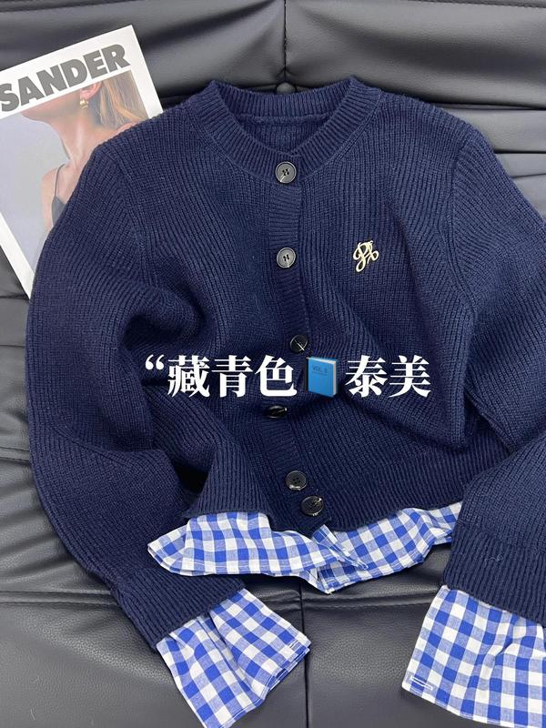 秋季假两件针织开衫毛衣女学院风衬衫拼接撞色高级感百搭外套上衣|undefined