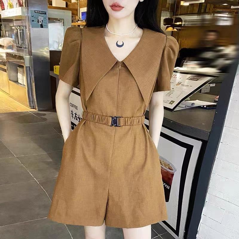 Navy Collar Wide Leg Shorts Jumpsuit Women's 2024 Summer Thin European Station Small Loose High Waist Overalls