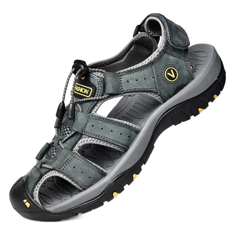 Sandalias de Punta cerrada para hombres primera capa de piel de vaca zapatos de playa para hombres al aire libre antideslizante de fondo suave Comercio exterior transfronterizo más tamaño