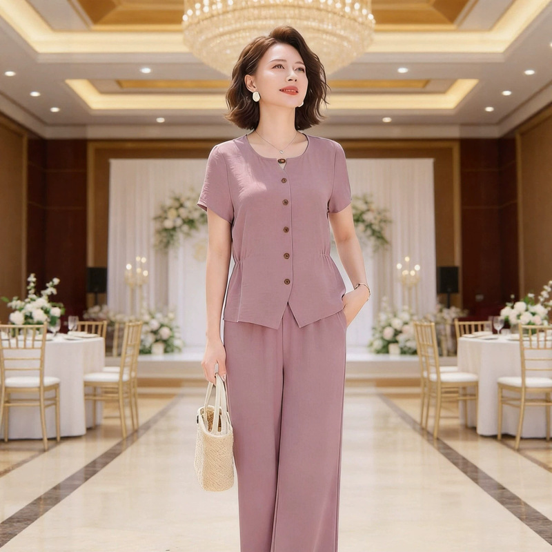 Fashionable Summer Outfit Set for Middle-Aged and Elderly Mothers, 2026 New Stylish Style, Suitable for Mother-In-Law's Wedding and Engagement, Can Be Worn Daily