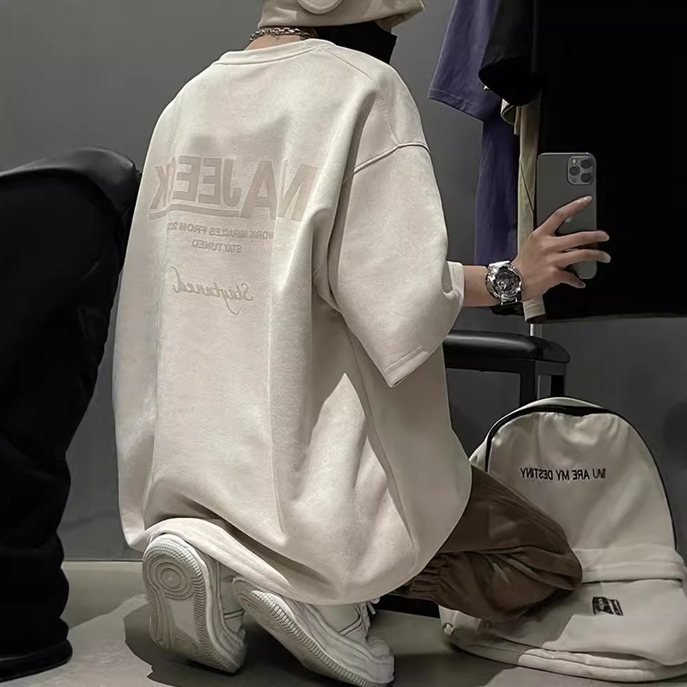 스웨이드 헤비 티셔츠 반팔 남성 여름 패션 브랜드 힙합 소년 미국 스타일 2024 새로운 스타일 트렌디 탑