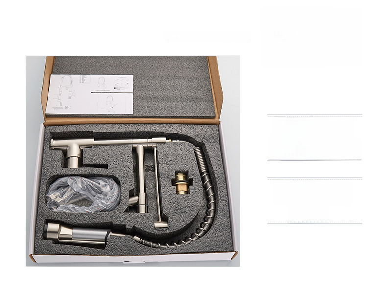 Cross-border commodity all-copper nickel wire drawing dual-function kitchen spring faucet hot and cold water rotating black drawing faucet