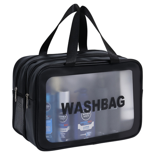 Dry and Wet Separation Double Layer Transparent PU Men's Portable Makeup Bag Cosmetic Storage Bag Travel Toiletry Bag