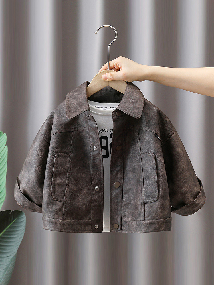 6082 chaqueta de cuero retro para niños 2024 nueva ropa para niños chaqueta de cuero de primavera y otoño para niños chaqueta coreana de otoño marea image 1