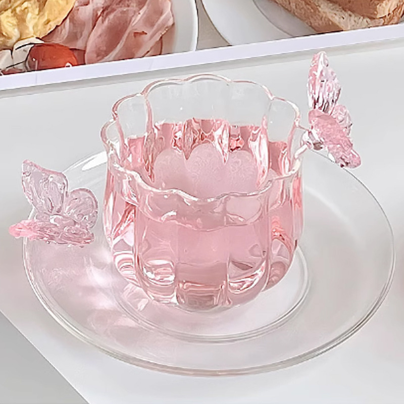 日本式花神カップコレクション手作り水仙蝶カップ耐熱家庭用グラスコーヒーカップクリエイティブカップ|undefined