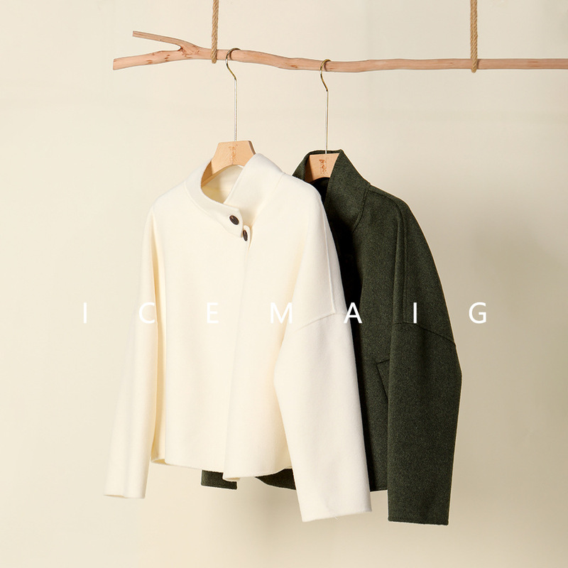 Z know new stand collar 10 cashmere 10 mink velvet double-sided coat women's short big-name wind moss green coat 8646