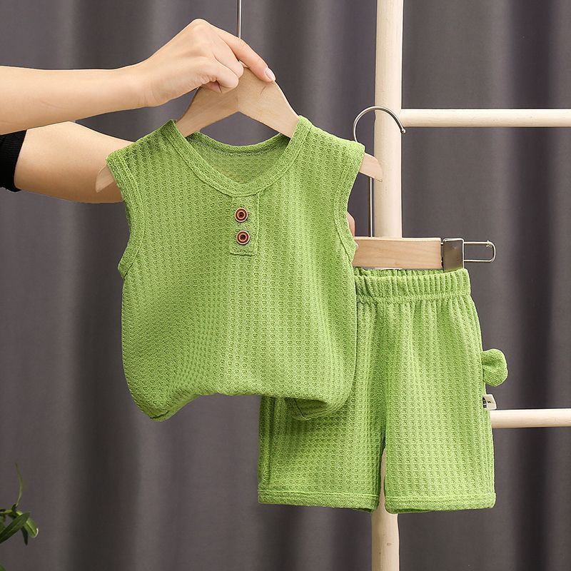 Traje sin mangas de verano para niños nueva ropa para niños pequeña y mediana ropa de verano versión coreana de dos piezas ropa de verano para bebés