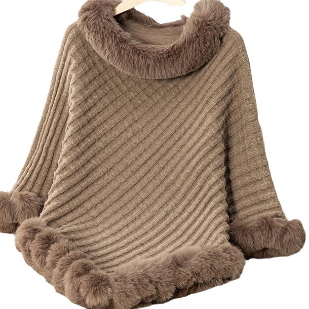 20245 nuevo cuello de lana de color sólido de lana de las mujeres europeas otoño y invierno nuevo grueso abrigo de punto retro chal
