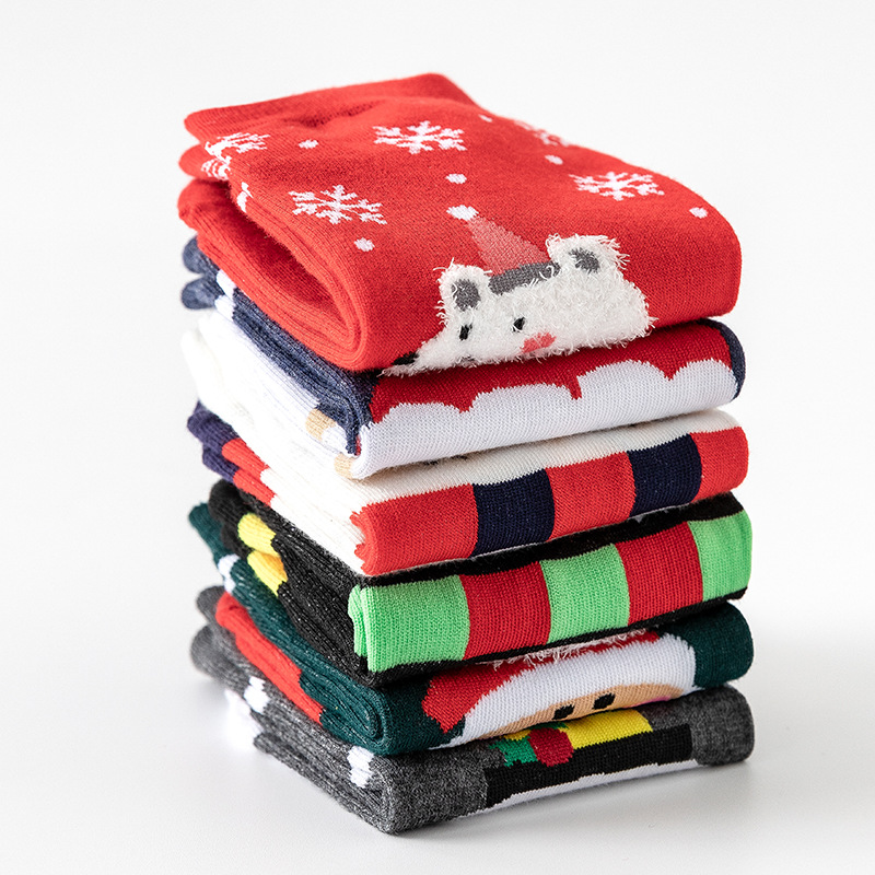 Christmas 4 pairs/set Socks Lady Autumn winter cotton Christmas socks cartoon socks 4 double New Year socks Cute Christmas socks_voghion.com