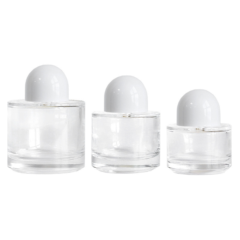 现货批发卡口矮圆玻璃香水瓶30ml 50ml100ml圆柱喷雾蘑菇盖透明
