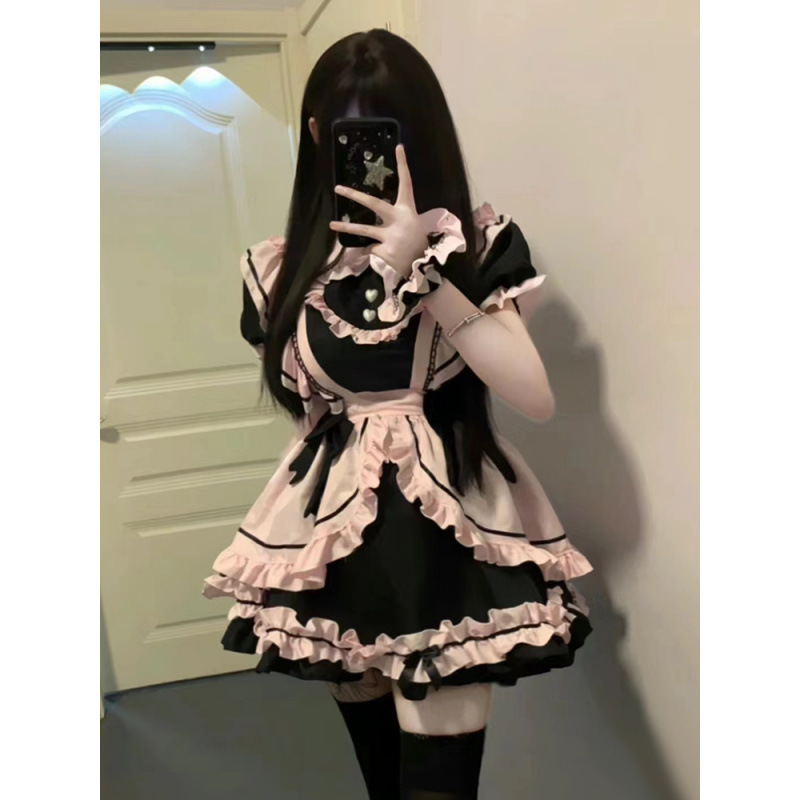 ニャー: ガールキャットメイド服、かわいいヘビーデューティーの大きなリボンのテール付きデイリーロリータドレス|undefined