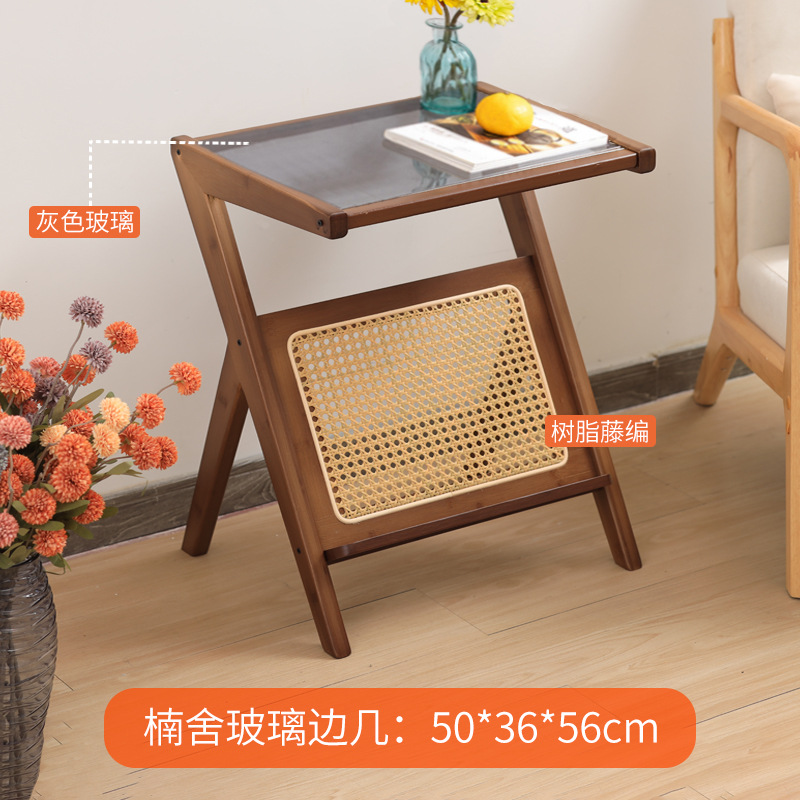 Internet celebridad sofá de vidrio mesa auxiliar sala de estar ratán japonés pequeña mesa de café balcón simple mesa de esquina mesita de noche nueva
