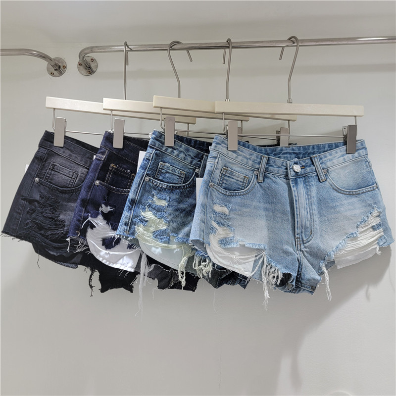 Pantalones Cortos de Mezclilla de Talle Alto con Desgastado para Verano