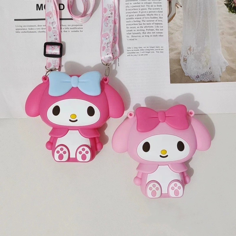 Cartoon silicone children's rabbit, cute wallet, bag strap, flowered