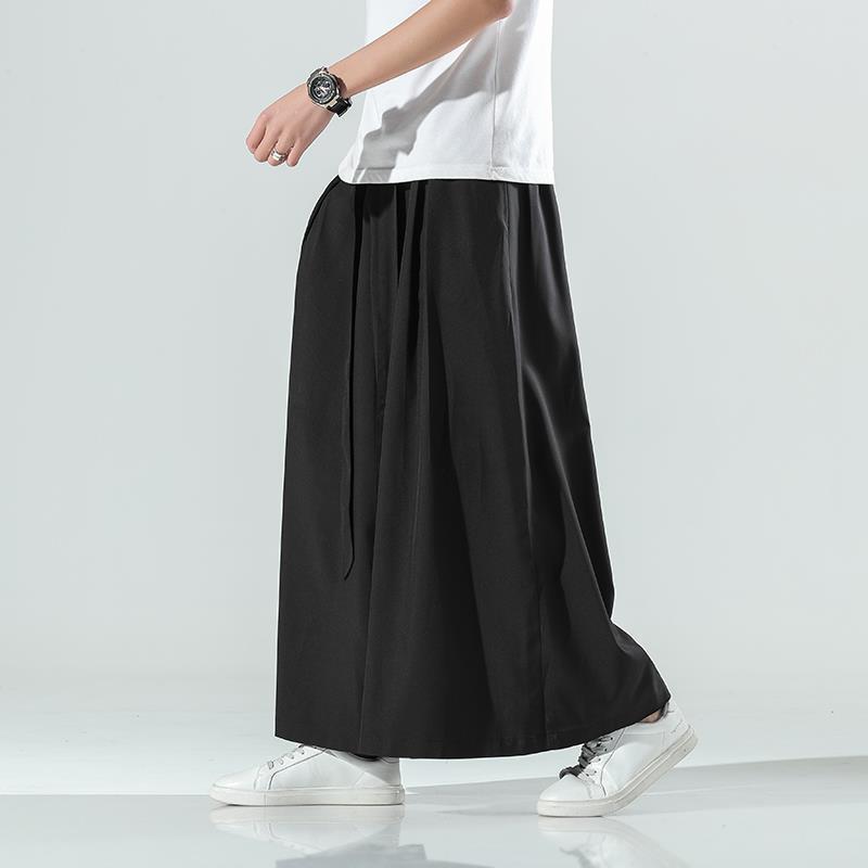 Pantalones de pierna ancha de seda de hielo de verano para hombres sueltos rectos más tamaño Delgado culottes estilo chino retro Hanfu Pantalones