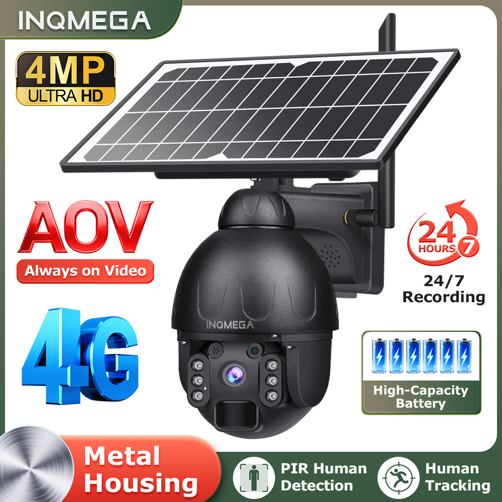 Cámara de Vigilancia Solar 4G 4MP AOV de Plástico y Metal con Función de Alarma para Aire Libre