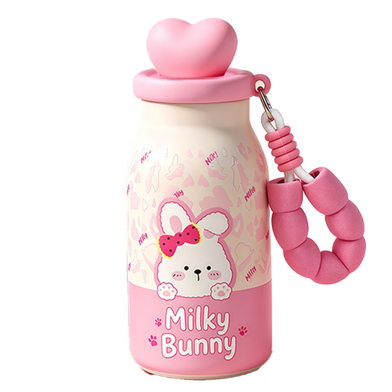 캐릭터 빨대 보온병 400ml 차거름망 휴대용 스트랩 물병