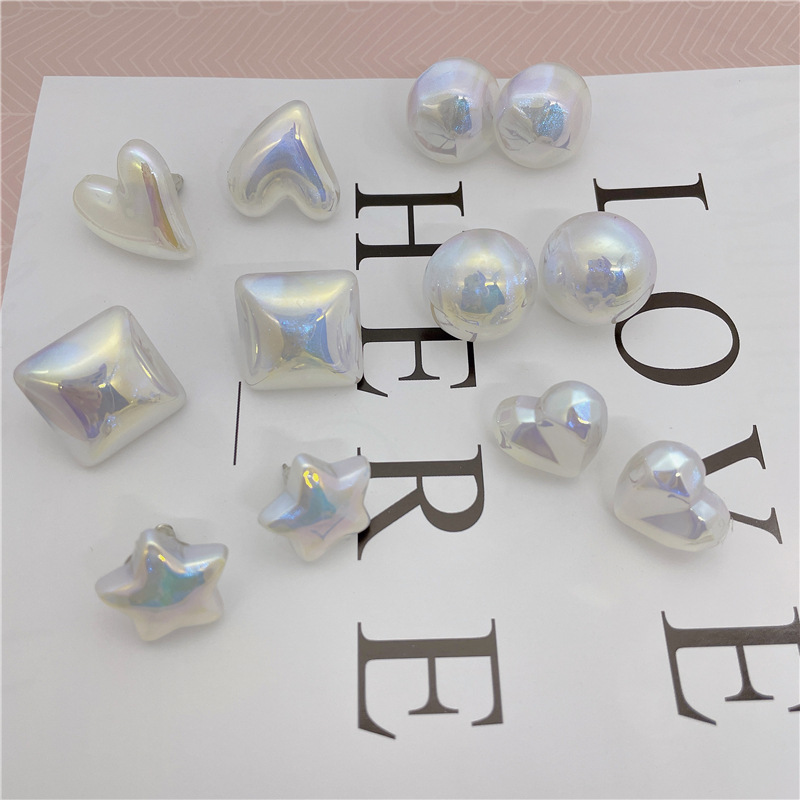 Fashion Pentagram Round Heart Shape Imitation Pearl Stoving Varnish Womenu0027S Ear Studs 1 Pair