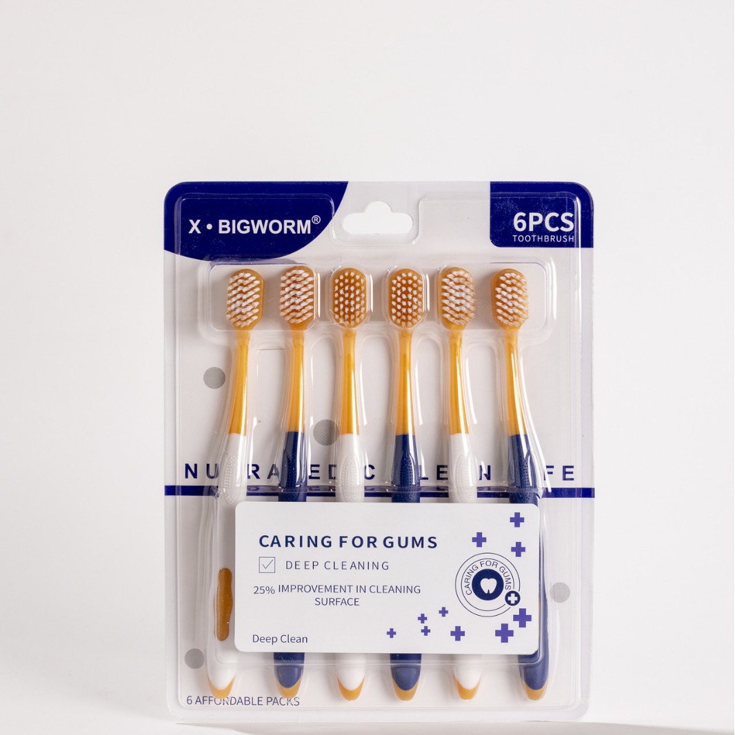Sam supermercado con el mismo cepillo de dientes de cabello suave de alta calidad para adultos 6 paquetes de cepillo de dientes de encías de cabeza ancha fabricantes