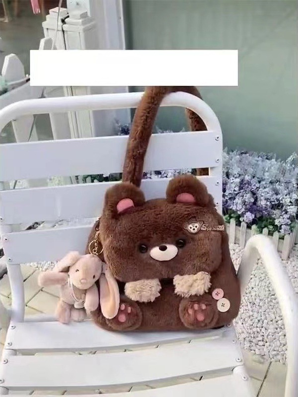 Plush Bear Backpack for Women 2023 Autumn/Winter New Large Capacity Versatile and Super Cute Cross Shoulder Bag_voghion.com