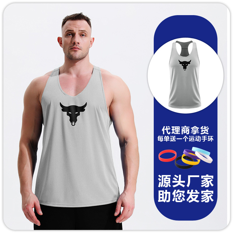 Hombres fitness entrenamiento muscular suelto I-Bull impresión mesh deportivo culturismo casual chaleco de hombro sin mangas