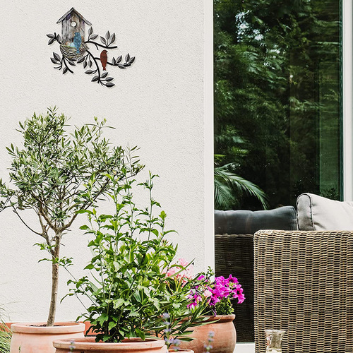 Cross-border metal birdhouse wall decoration colorful iron mural wall birdhouse wall hanging living room decorative art wall