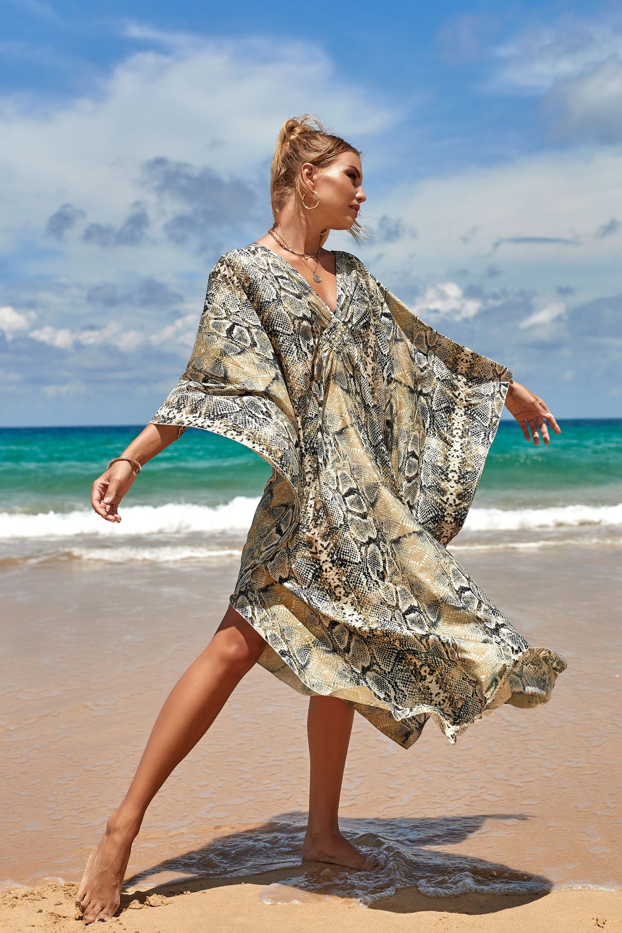 300g Weight Blue Color Fashion Zebra Print Robe Seaside Vacation Sunscreen Bikini Blouse 3