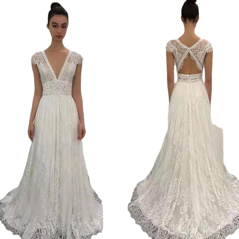 Comercio exterior europeo y americano Amazon AliExpress deseo elegante vestido de novia encaje sexy vestido de cuello en V elegante vestido de novia
