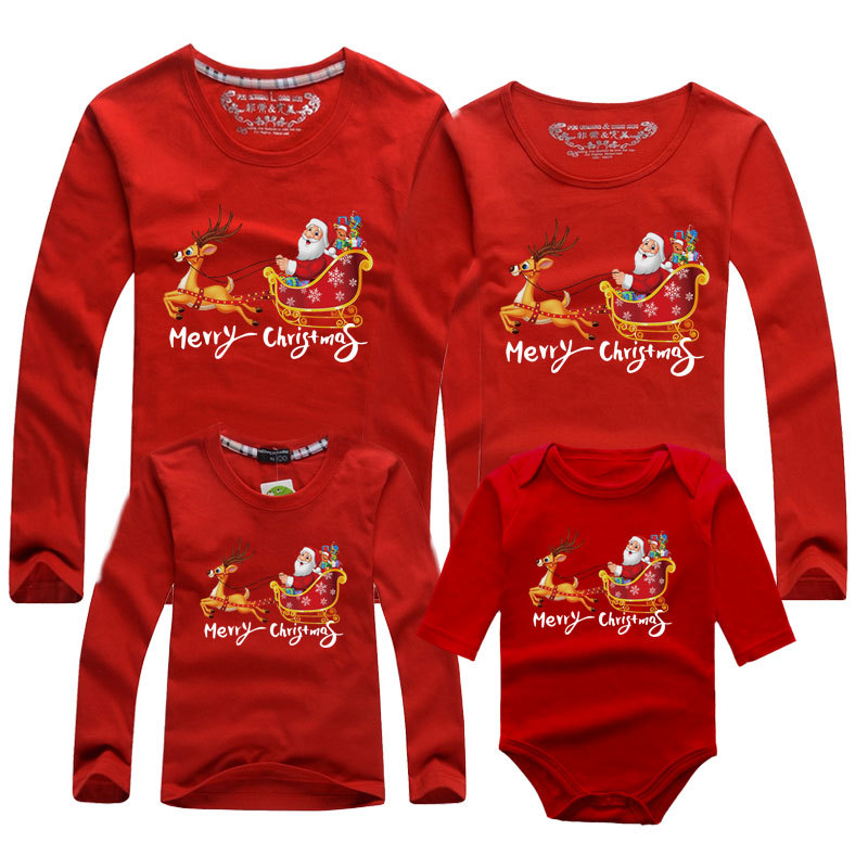 Rojo Santa Claus camisa de manga larga tocando fondo nuevo padre-niño ropa de los niños mono cuello redondo de los hombres y las mujeres de manga larga Camiseta