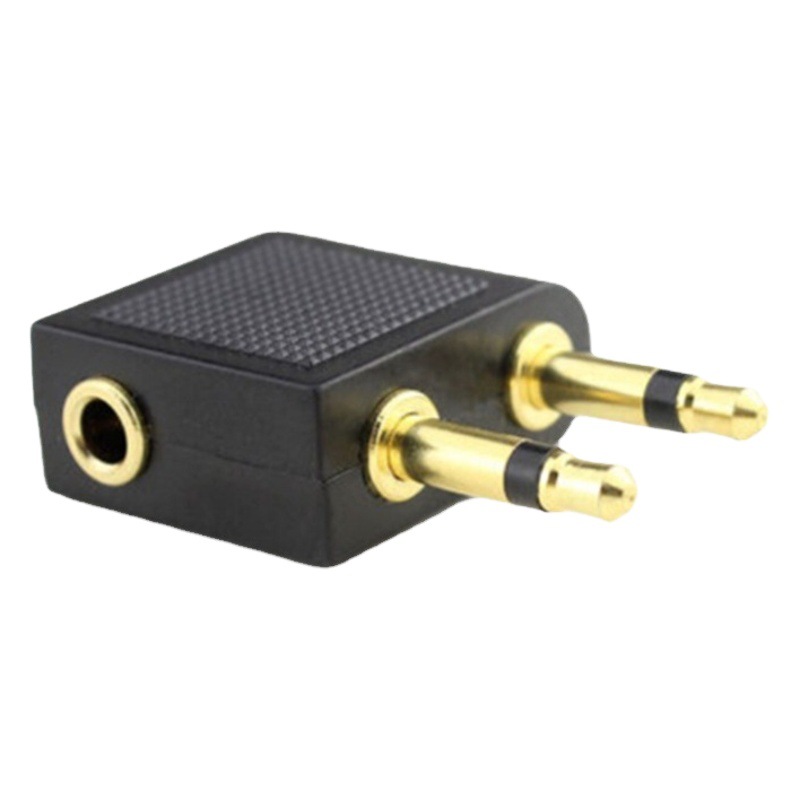 Enchufe de conversión de auriculares de aviación chapado en oro 3,5 hembra a doble 3,5 cabeza masculina un minuto dos aviones Transferencia de audio de cabeza