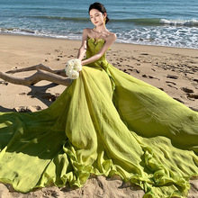 年会绝美礼服裙飘逸超仙拖地长裙收腰显瘦大摆抹胸连衣裙海边度假