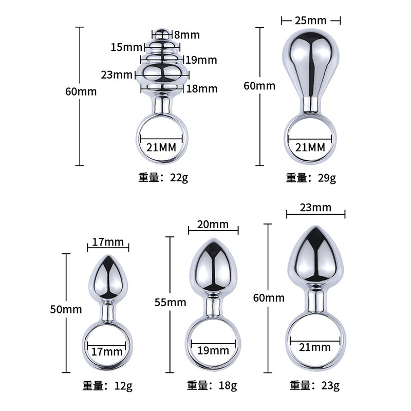 Metal Hand-Pulled Anal Plug, Silver Steel Beads, 6 cm Regular Size — detail image 9