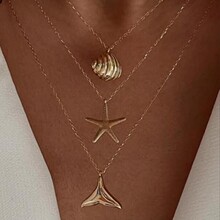 欧美跨境热销海豚海星贝壳吊坠百搭项链套装三件套女时尚项饰批发