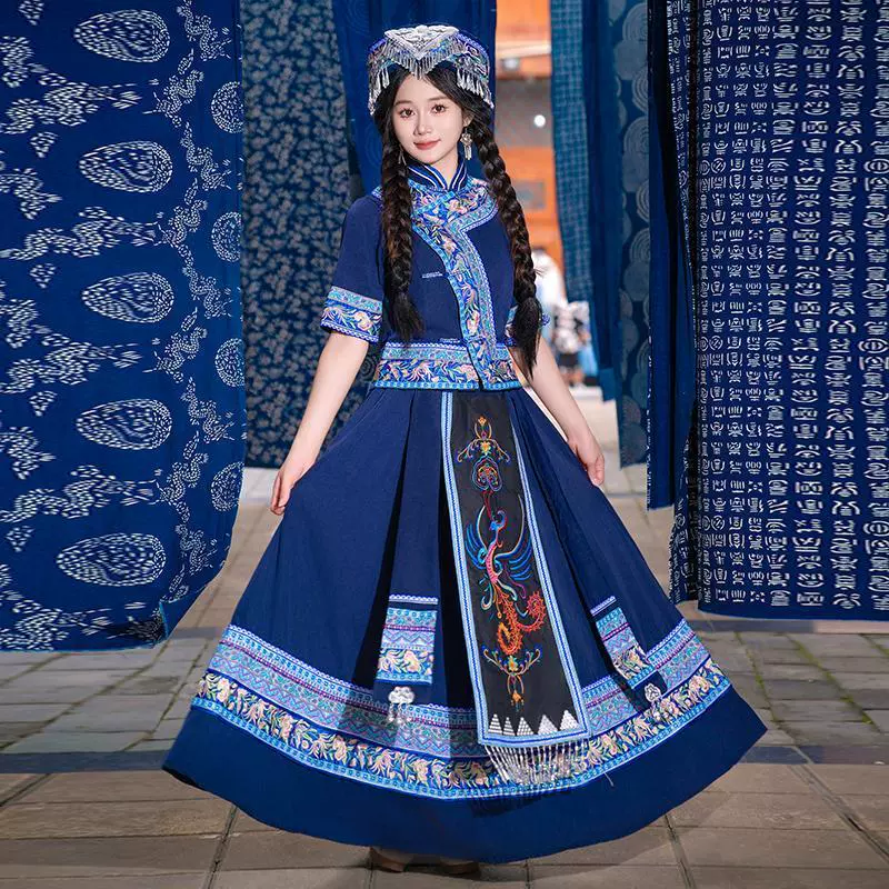 Одежда Zhuang для женщин, костюмы этнических меньшинств Гуанси, костюмы для взрослых, дорожные костюмы для танцев Zhuang с парчой