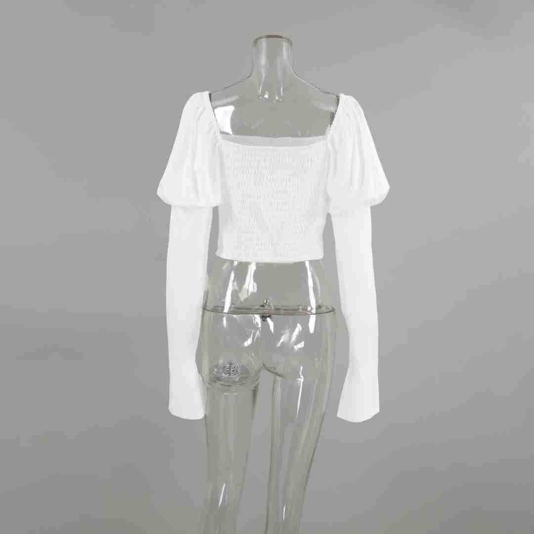 Frau Crop-Top Wickeln Lange Ärmel Blusen Taste Elegant Einfarbig display picture 5