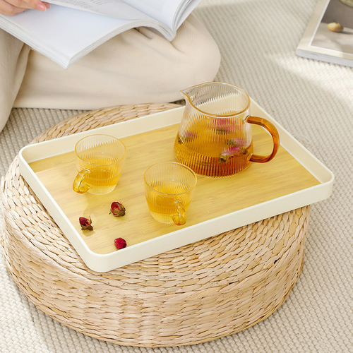 Japanese saucer household tray rectangular cup holder imitation wood grain plate barbecue plate fruit plate living room candy plate