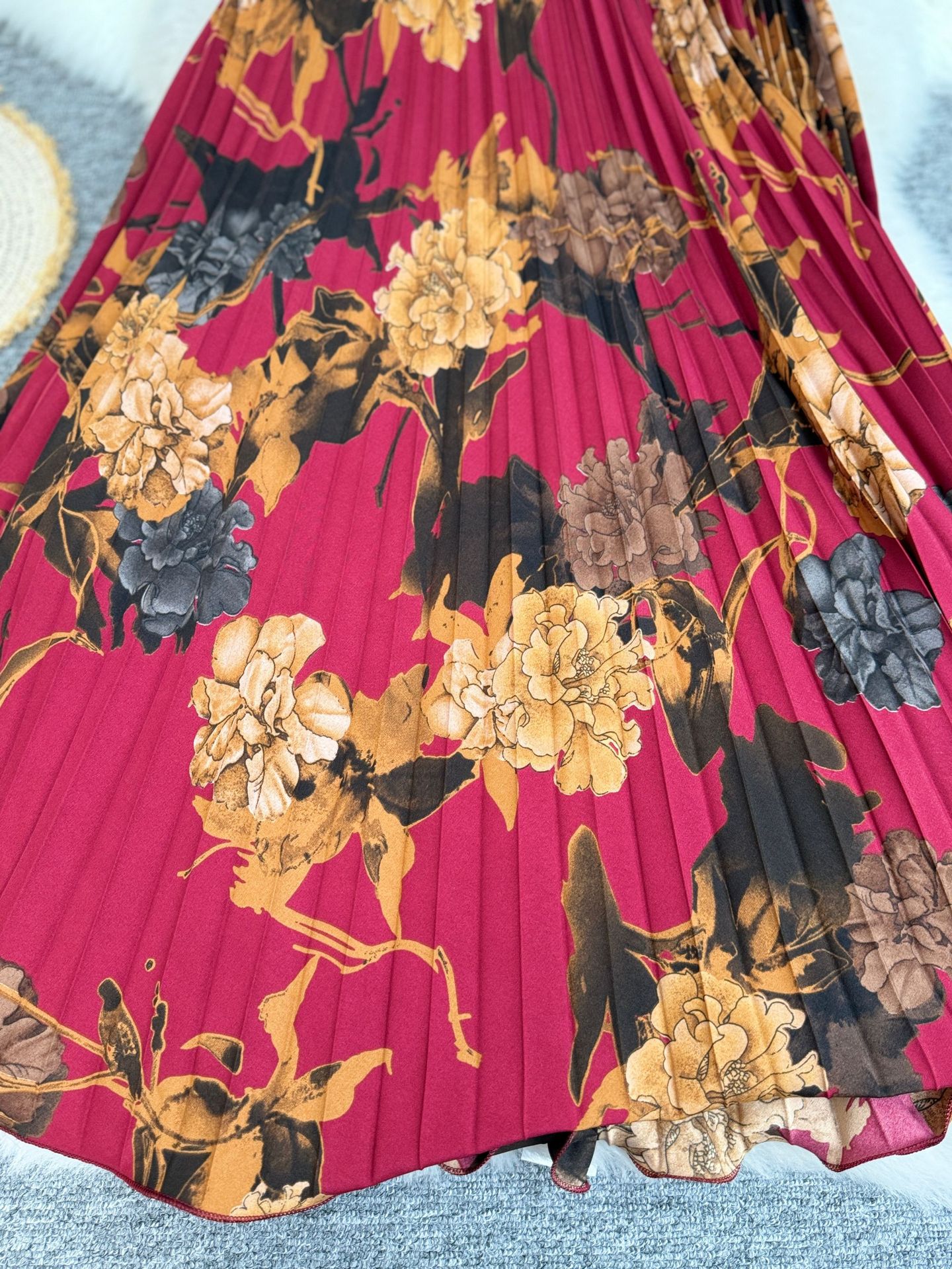 Sophisticated Retro Printed Midi Skirt A-line Pleated Skirt_voghion.com