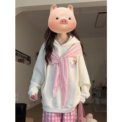 2025秋冬季设计感格子拼接格纹拉链外套韩系校园风宽松连帽女卫衣