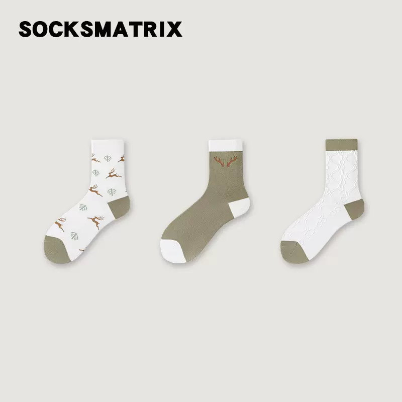 【森林鹿】3双装袜子棉袜中筒袜女运动袜堆堆袜百搭防臭舒适复古