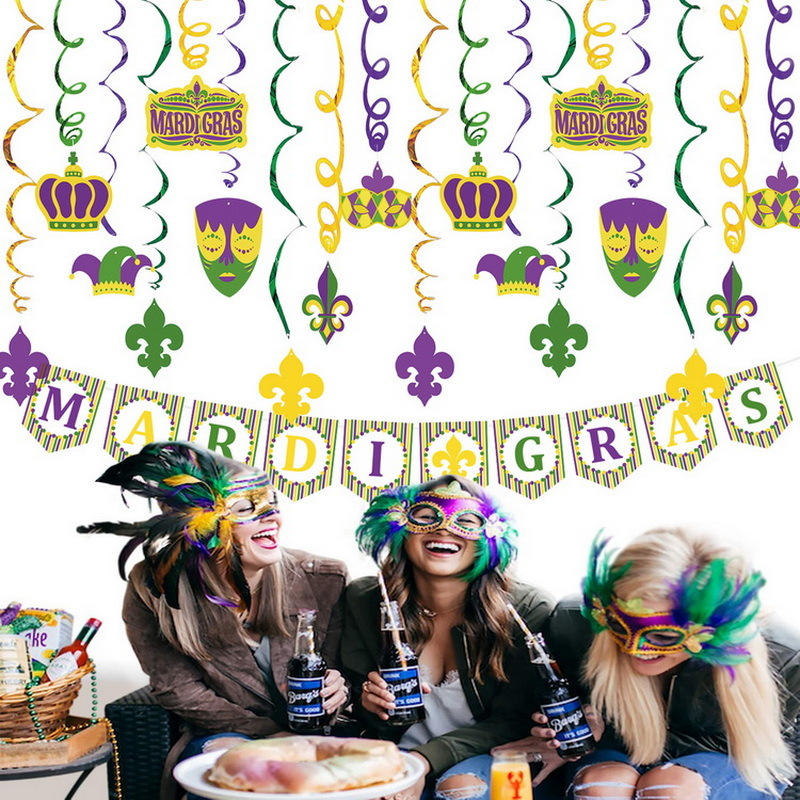 Fiesta de carnaval amazónica espiral colgante MARDI GRAS banner de papel mascaras de baile decoración colgante vórtice