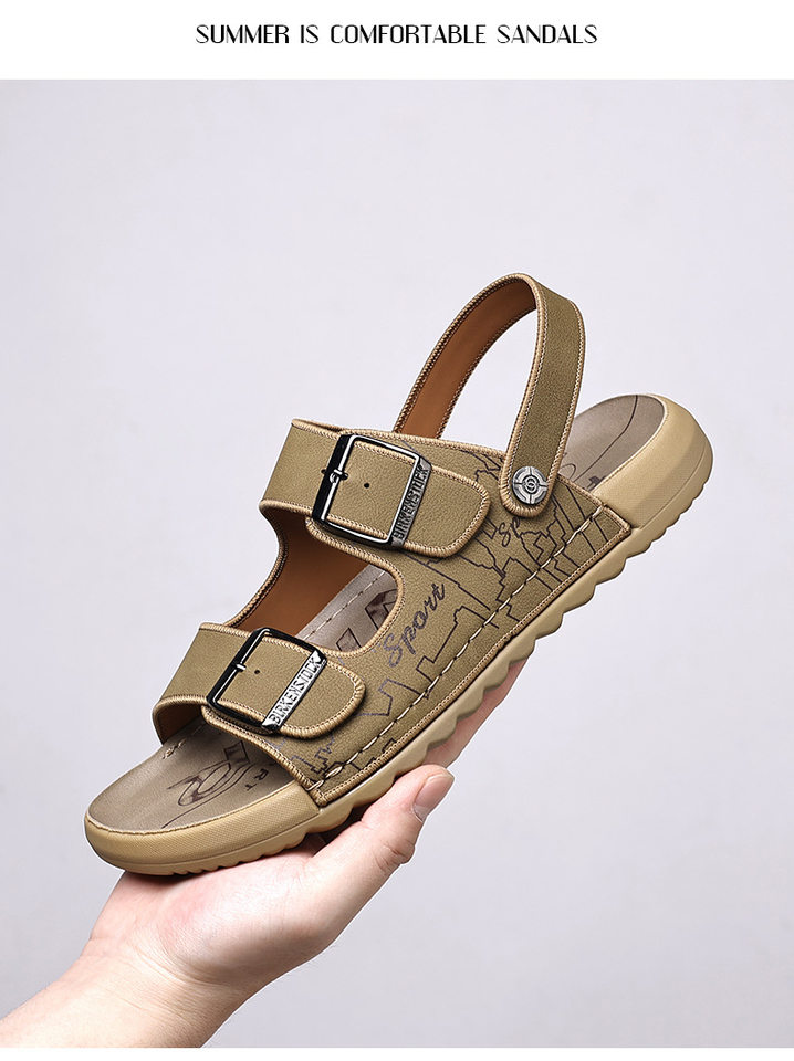 Dép sandal nam quai ngang hở mũi đế mềm, kiểu lười hai cách mang, thoáng khí chống trượt — 6666 màu kaki, 6666 màu vàng, 6666 màu xám chi tiết 11